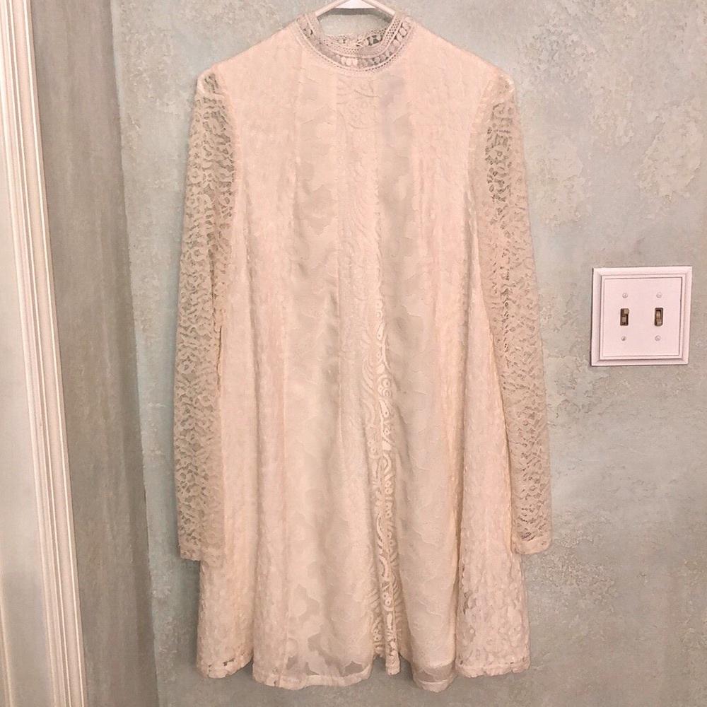 Anthro Ivory Lace Long-Sleeve Dress HD In Paris S